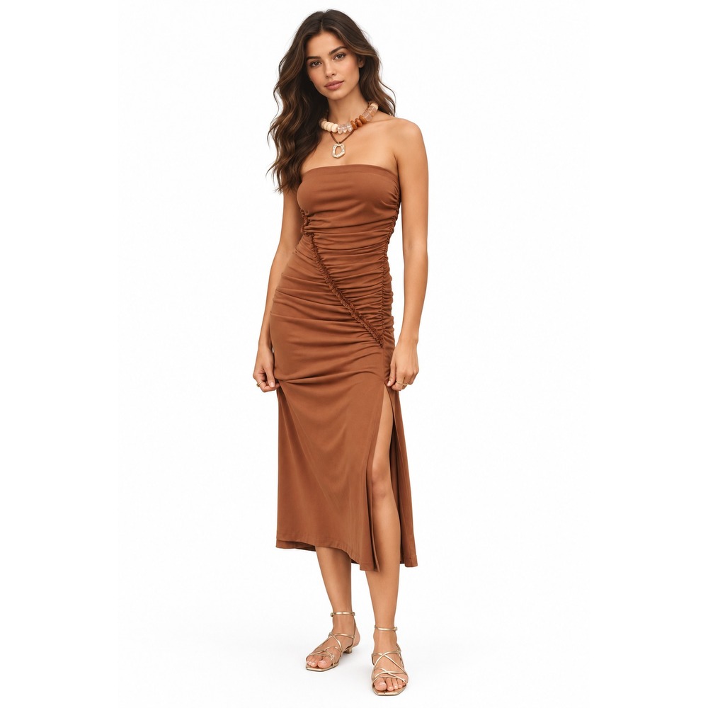 ANTHROPOLOGIE CELANDINE Women's New Gabbie Strapless Ruched Tube Dress XL Brown